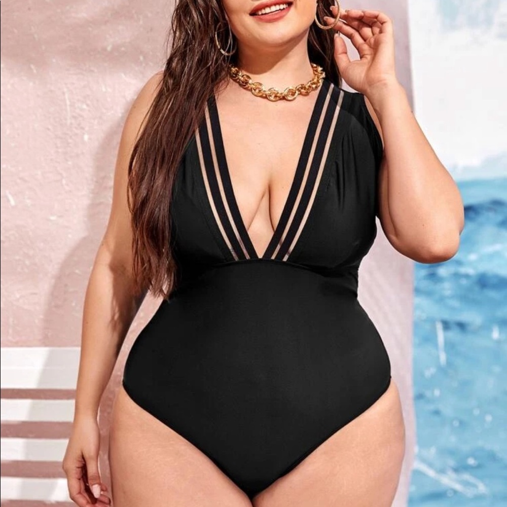 Deep V- mesh swimsuit